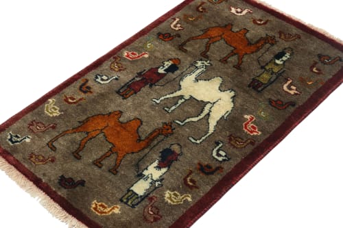 Vintage Gabbeh Tribal rug in Brown with Multicolor Pictorial | Rugs by Rug and Kilim