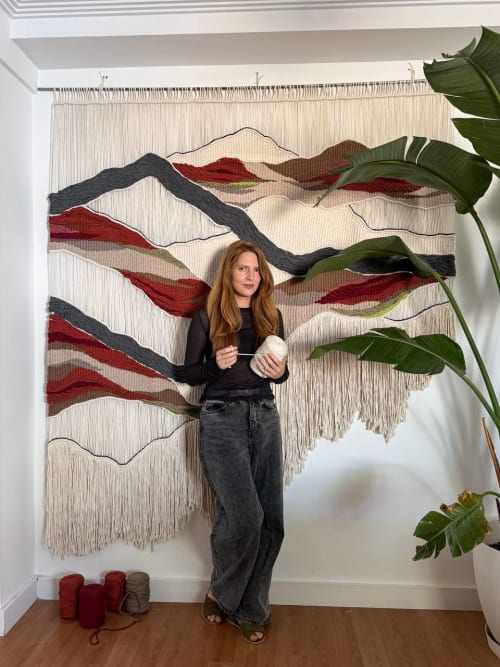 Extra Large Weaving Tapestry "Sunset Peaks" | Macrame Wall Hanging in Wall Hangings by KnitushkiStore