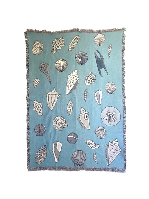 Seashells in Blue Tapestry | Wall Hangings by Neon Dunes by Lily Keller