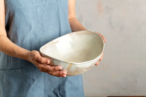 Cream Ceramic Salad Bowl, Unique Wedding Gift | Dinnerware by ShellyClayspot