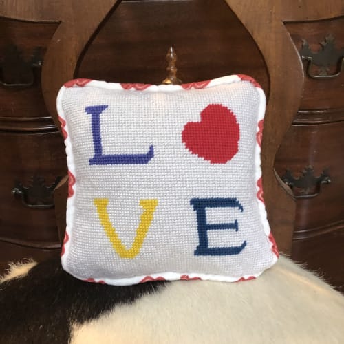 needlepoint LOVE hand-embroidered pillow / one of a kind | Pillows by Mommani Threads