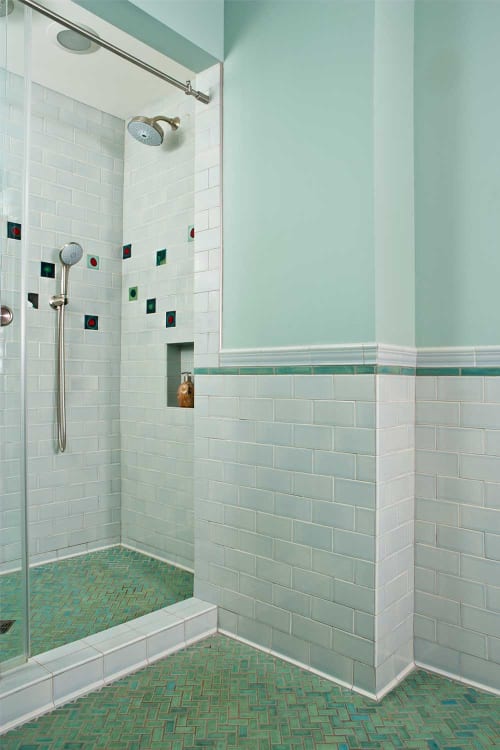 Patinated Mid Century Modern Green White Tile By Clay Squared To