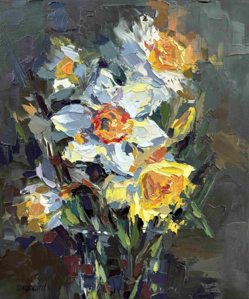 "Daffodils" original palette knife oil painting | Oil And Acrylic Painting in Paintings by OXYPOINT