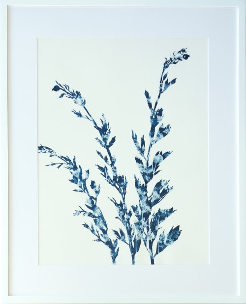 June Poppies: 24 x 18" unframed cyanotype painting | Paintings by Christine So | Thomas Deans Fine Art in Atlanta