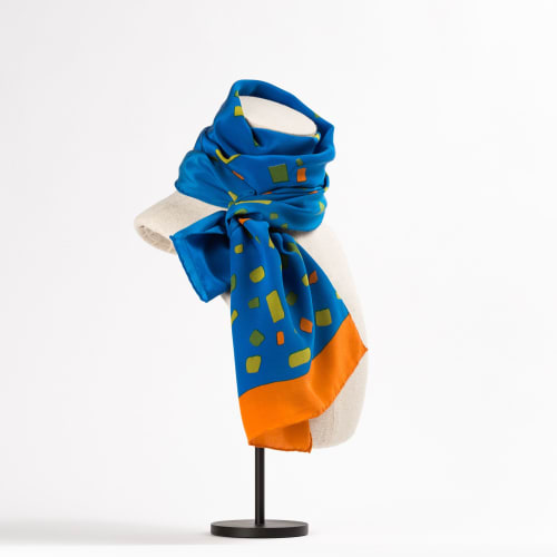 "Cabrera" blue screen-printed 100% silk foulard | Apparel & Accessories by Natalia Lumbreras