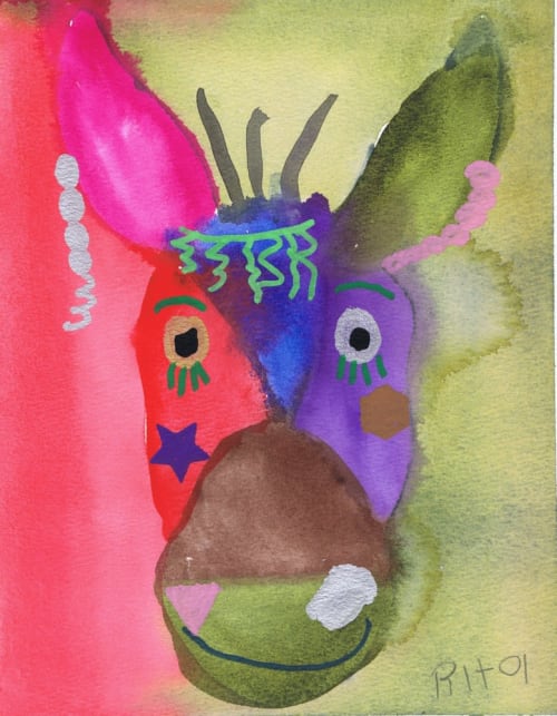 Funky Donkey - Original Watercolor | Paintings by Rita Winkler - My Art, My Shop - Where Every Stroke Speaks of Joy and Inclusion (watercolors by artist who has Down syndrome)