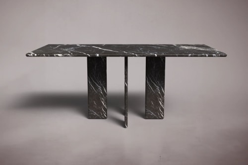 Luna Rectangular Alexander Black Marble Dining Table | Tables by HamamDecor LLC