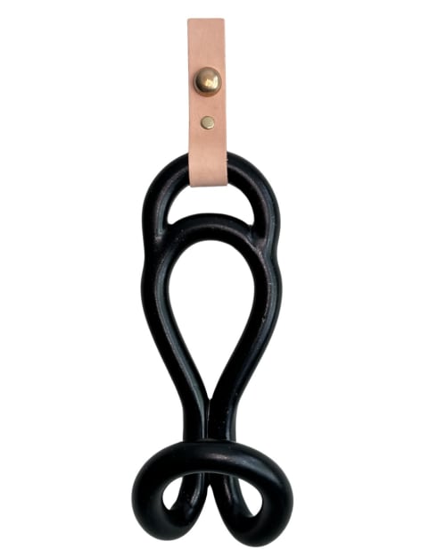 Ceramic, Leather & Brass Wall Hook - Black | Hardware by Alissa Goss Ceramics & Pottery