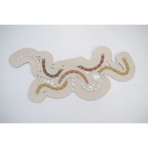 39" Ceramic and Woven Cotton Wall Sculpture | Wall Hangings by Karen Gayle Tinney
