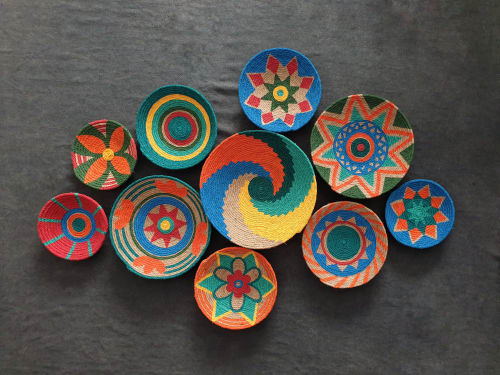 Set of 10 Orange Wall Plate Boho Wall Decor | Ornament in Decorative Objects by Sarmal Design