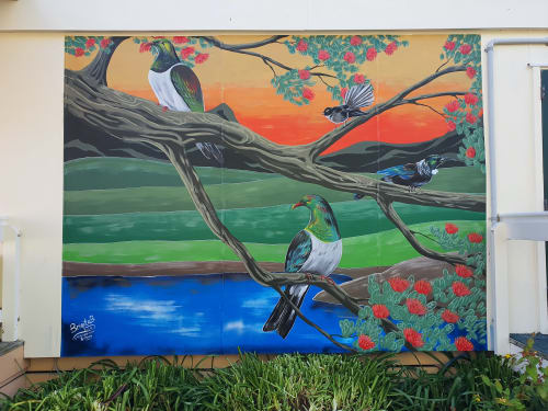 NZ Native flora and fauna | Murals by Manabell | Pukeoware School in Pukeoware
