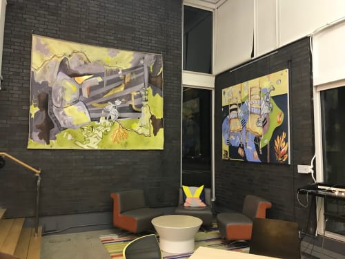 "One Foot On The Floor" and "Delicate Dynamite" | Paintings by Hilary Tait Norod | Workbar - Central Square in Cambridge