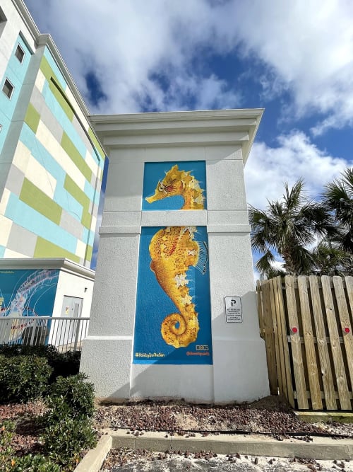 Striped Seahorse Mural | Murals by Daniela de Castro Sucre - DanielaPaints | Holiday Inn Express Orange Beach-on the Beach, an IHG Hotel in Orange Beach