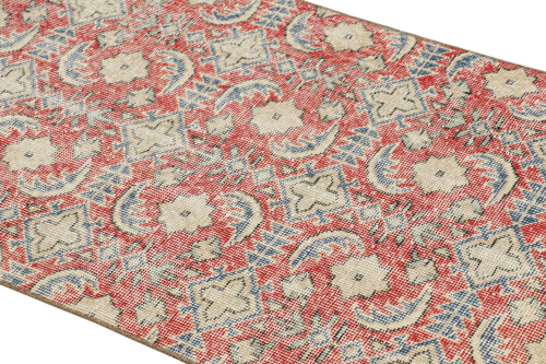 Vintage Zeki Müren Runner in Red with Blue & Beige Patterns | Area Rug in Rugs by Rug and Kilim