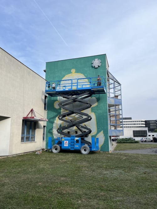 Two-headed Alchemist Lion mural at Mesto = Galerie | Paintings by Masho Marg