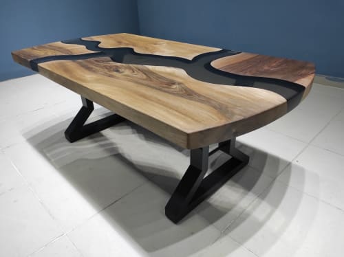 Oval Walnut Smoke Epoxy Resin Coffee Table, Epoxy Dining | Dining Table in Tables by LuxuryEpoxyFurniture