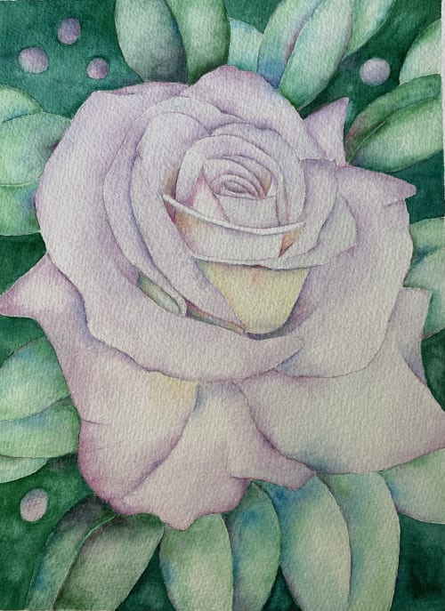 Pink Rose with a Splash of Green | Paintings by Katy Lynch
