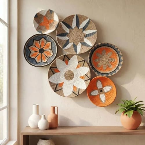 Hanger wall plate set of 6 baskets wall decor | Decorative Plate in Decorative Objects by Sarmal Design