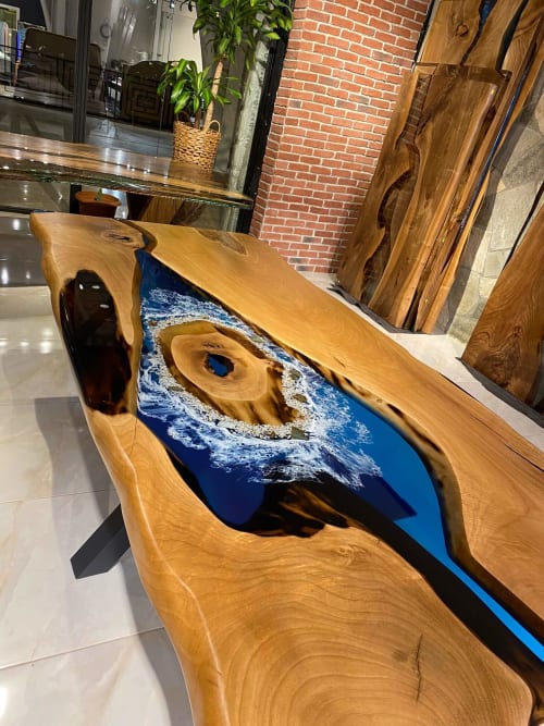 Epoxy Custom Vivid Edge Blue Resin River Olive Wood Coffee Table