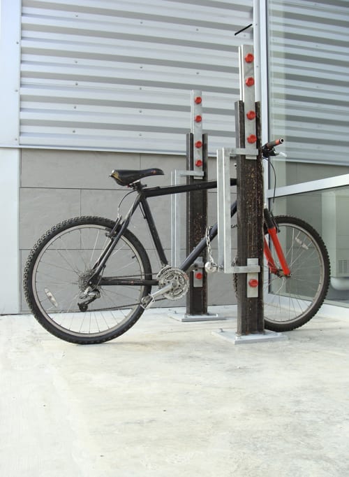 Railroad Track Bike/ Motorcycle Racks | Public Sculptures by Michelle Greene | Brooklyn Navy Yard in Brooklyn