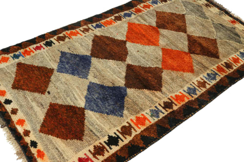 Vintage Gabbeh Tribal Runner in Gray with Brown, Orange | Rugs by Rug and Kilim
