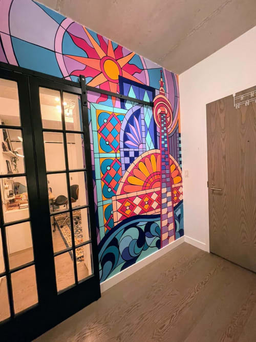 A City in Colour - A Stained Glass Inspired Interior Mural | Murals by Julia Prajza