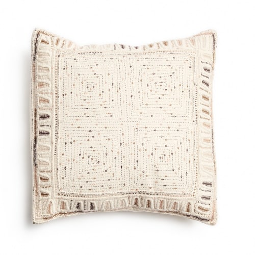 Maze Brown Hand Embroidered Pillow | Pillows by Studio Variously