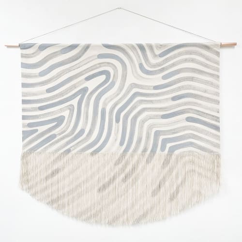 Painted Wavy Stripe Fringe Wall Hanging in Gray | Tapestry in Wall Hangings by Julia Canright