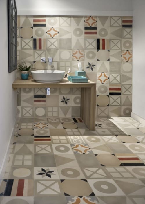 Tiles and Bespoke Terrazzo Washbasins | Tiles by Huguet Mallorca | Paraíso De Los Pinos in San Francisco Javier, Formentera