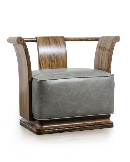 Solid Exotic Wood Lounge Chair in Leather by Costantini, Sim | Chairs by Costantini Design