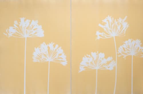 Five Yellow Agapanthus Diptych (PAIR of 24 x 18" monotypes) | Paintings by Christine So