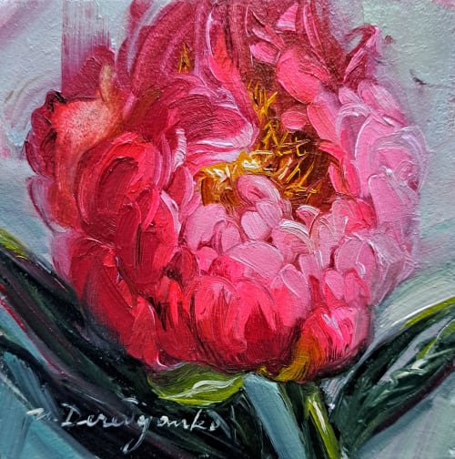 Peony hot pink flower oil painting original | Paintings by Natart