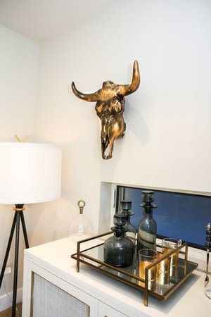 Gold Cow Skull with Lace | Ornament in Decorative Objects by Gypsy Mountain Skulls