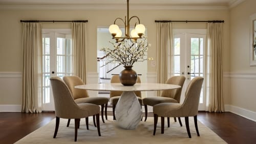 Pearl Italian Carrara Marble Round Dining Table | Tables by HamamDecor LLC