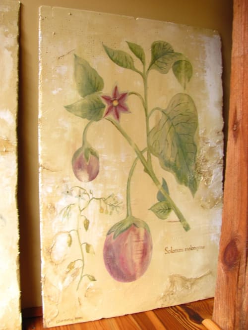 Highly distressed ancient inspired botanical diagrams created for Cesca, Charleston location.  Also included are Roman inspired wall treatments, faux aging effects. | Art & Wall Decor by Elliott Mattice Art & Design
