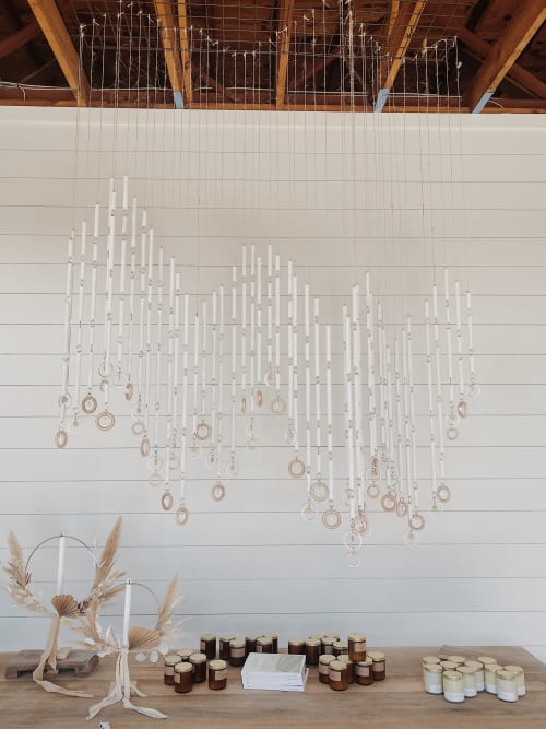 Hanging Wood Dowel and Ring Installation | Interior Design by Emily Barton Design