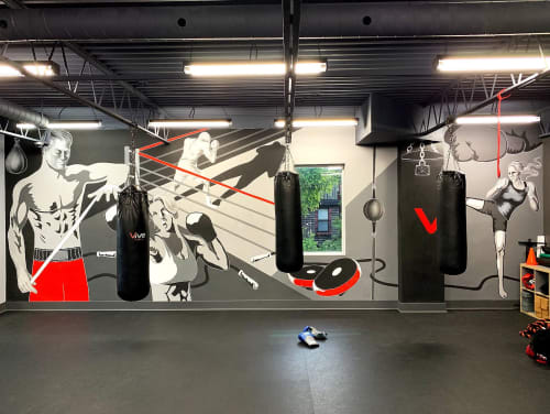 Vive Fitness Boxing Studio Repairs | Murals by Leslie Phelan Mural Art + Design | Vive Fitness 24/7 Dupont Toronto in Toronto