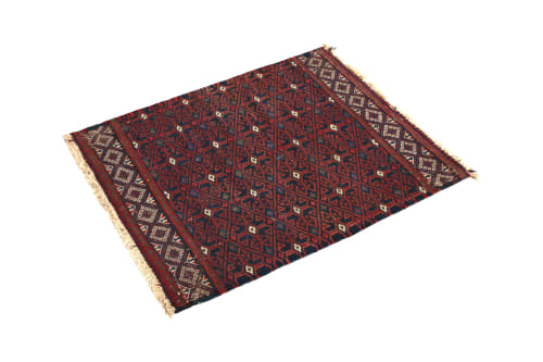 Vintage Mid-Century Soumak Red and Blue Wool Kilim Rug 10929 | Rugs by Rug a