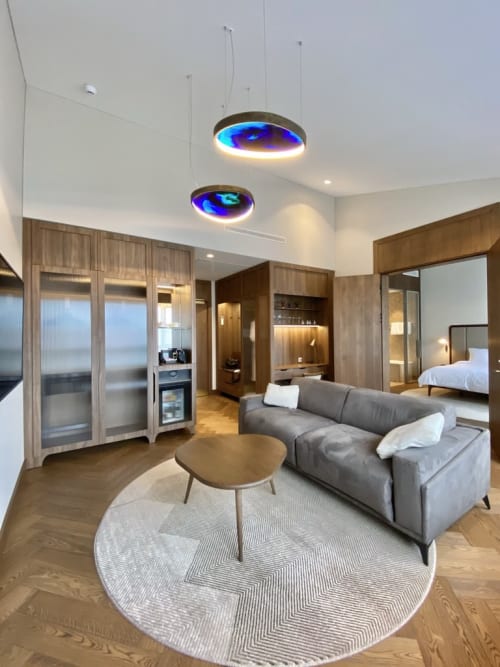 Iconic Neringa Hotel in Vilnius centre with a seaside concep | Pendants by Pleiades lighting | Neringa Hotel in Vilnius