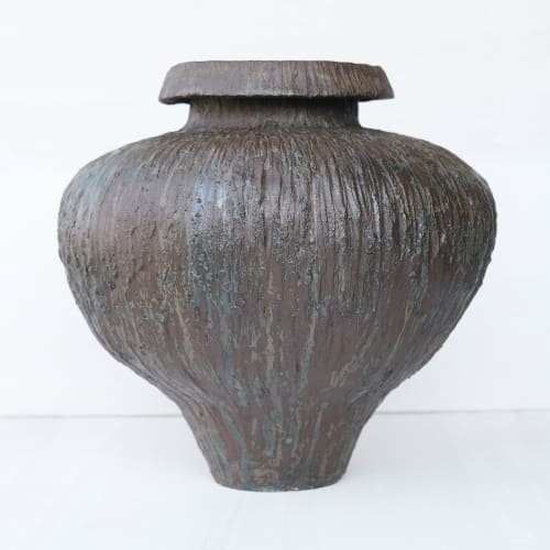 Large Rain Texture Tsubo Vase | Vases & Vessels by Ocean Ridge Kiln