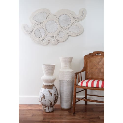 48" Ceramic and Woven Cotton Wall Sculpture | Wall Hangings by Karen Gayle Tinney