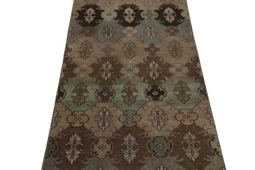 Vintage Distressed Runner Rug, Earthy Tones Geometric Floral | Rugs by Rug a