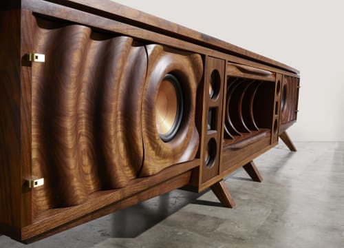 Walnut Speaker Console | Media Console in Storage by Michael Maximo | Michael Maximo Furniture & Design Studio in Austin