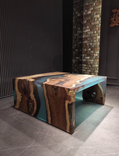 Waterfall Epoxy Resin Coffee Table, Custom Coffee Table | Tables by Tinella Wood