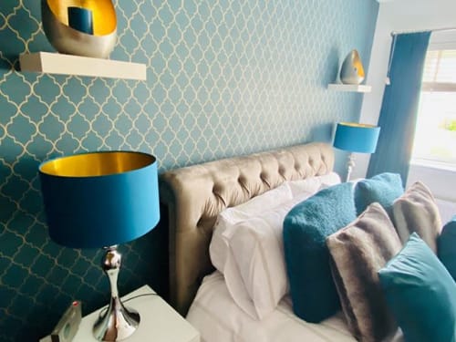 Teal Cotton Lampshade with Brushed Gold Interior | Lamps by Candid Owl