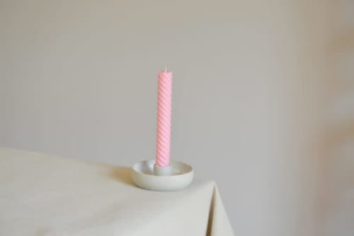 Candle Dish – White On Speckled – Made To Order | Candle Holder in Decorative Objects by Elizabeth Bell Ceramics