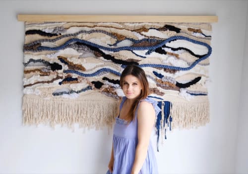 Large Scale Neutral and Blue Weaving | Macrame Wall Hanging by Ama Fiber Art
