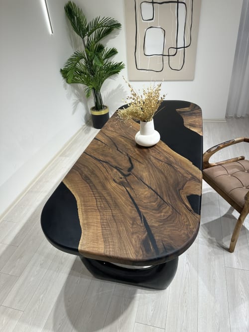 Black Epoxy Table, Resin Dinner Table, Walnut Wood Table | Dining Table in Tables by Tinella Collection