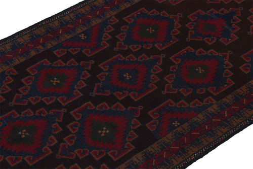 Rug & Kilim’s Baluch Runner Rug with Black, Burgundy | Rugs by Rug and Kilim