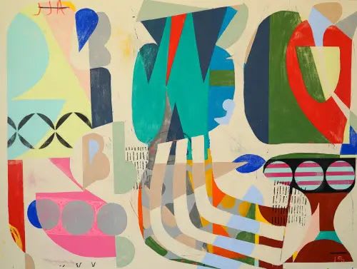 Pool Party | Mixed Media in Paintings by Paula Saslow, Copper Rose Art